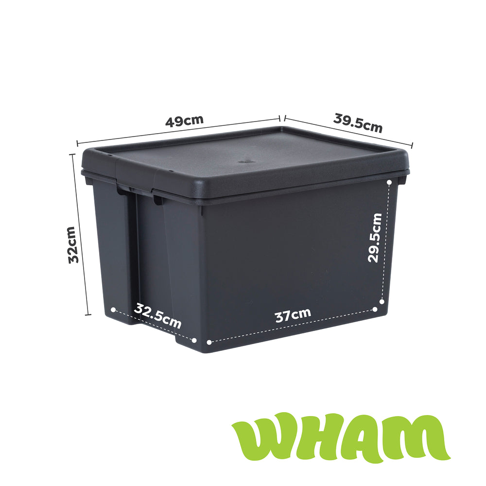 Wham Bam 45 Litre Heavy Duty Recycled Plastic Storage Box with Lid - Black-Wham-Plastic Box Shop