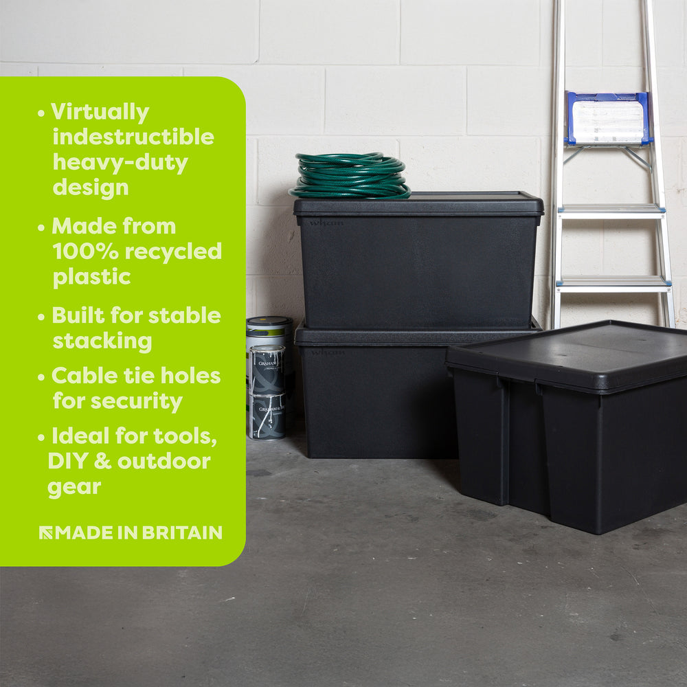 Wham Bam 96 Litre Heavy Duty Recycled Plastic Storage Box with Lid - Black-Wham-Plastic Box Shop