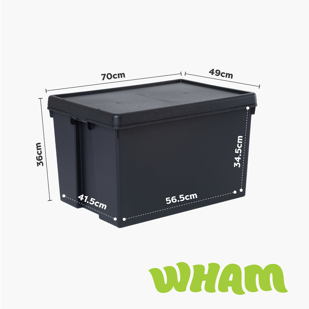Wham Bam 96 Litre Heavy Duty Recycled Plastic Storage Box with Lid - Black-Wham-Plastic Box Shop