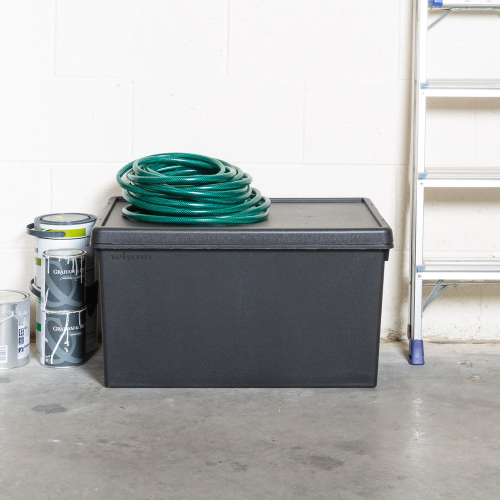 Wham Bam 96 Litre Heavy Duty Recycled Plastic Storage Box with Lid - Black-Wham-Plastic Box Shop