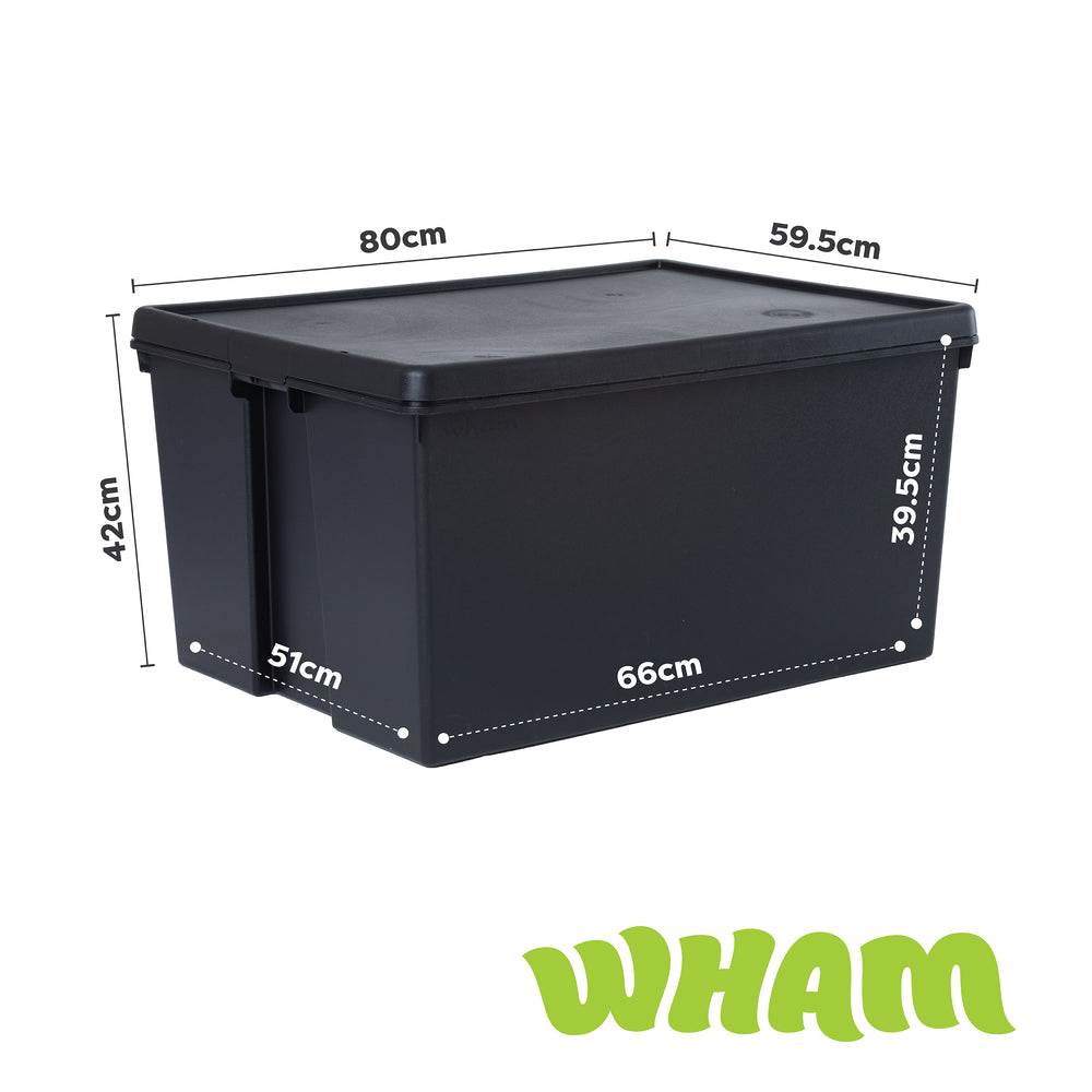 Wham Bam 150 Litre Heavy Duty Recycled Plastic Storage Box with Lid - Black-Wham-Plastic Box Shop