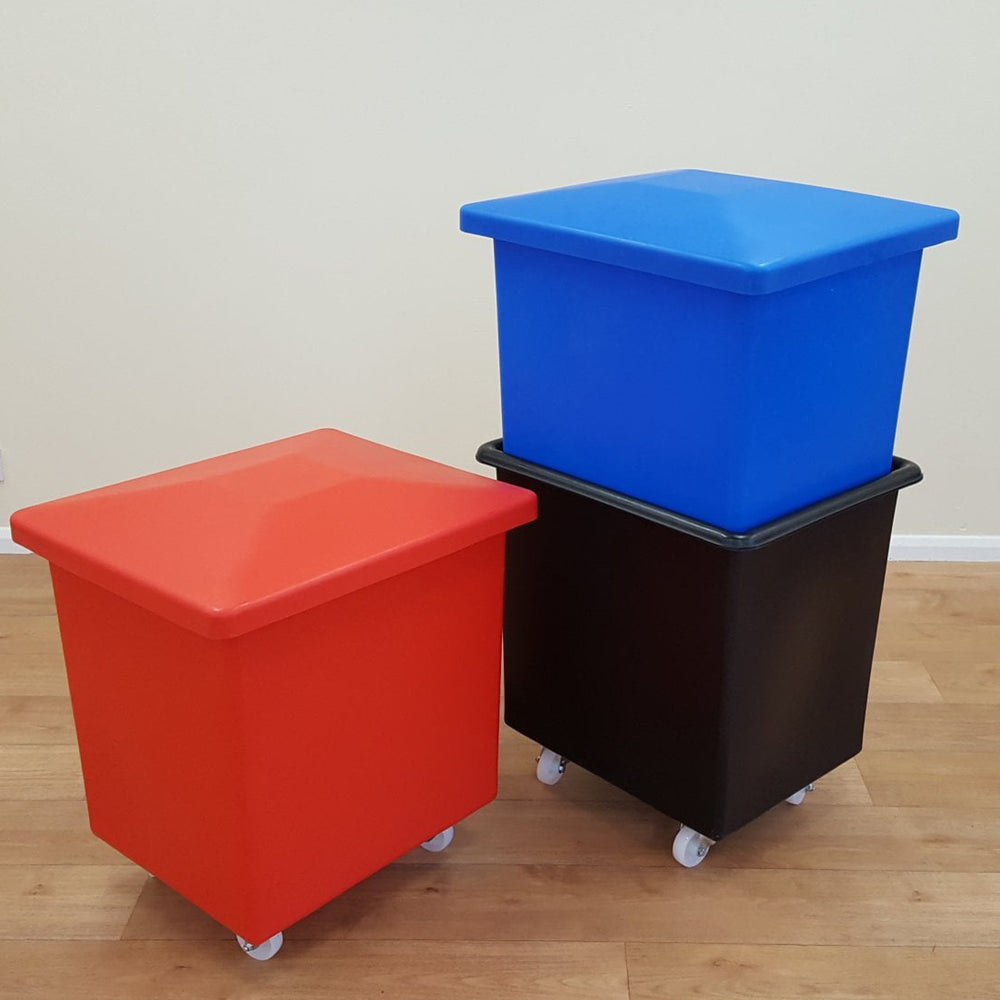 135 Litre Mobile Tapered Truck-EX-Non-Food Grade Recycled Black-EXRB0121RC-Plastic Box Shop