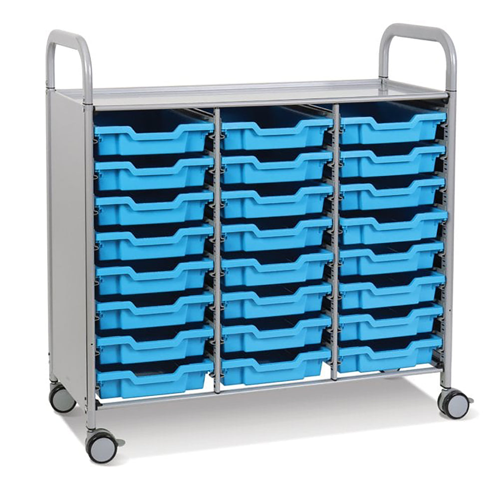 Callero Plus Treble Column Silver Trolley with 24 Shallow Trays-Gratnells-Cyan Blue-GRSSET0344262626-Plastic Box Shop