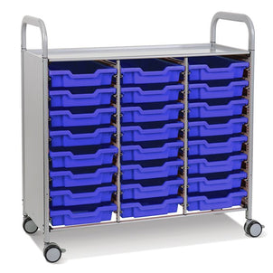 Callero Plus Treble Column Silver Trolley with 24 Shallow Trays-Gratnells-Royal Blue-GRSSET0344060606-Plastic Box Shop