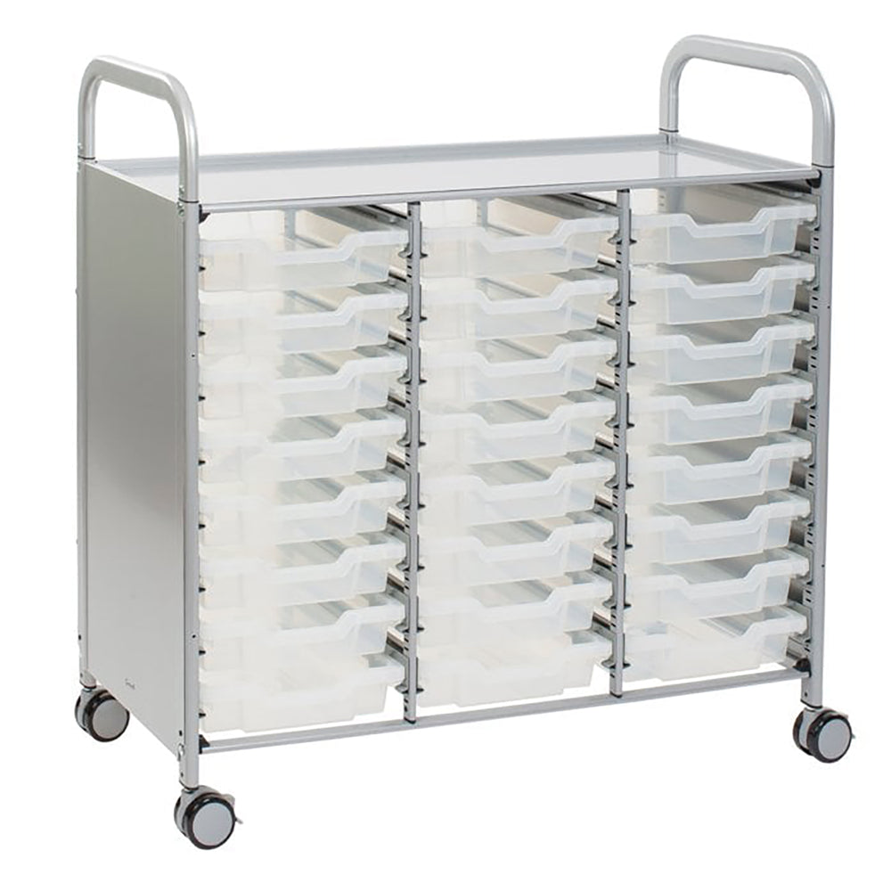 Callero Plus Treble Column Silver Trolley with 24 Shallow Trays-Gratnells-Clear-GRSSET0344202020-Plastic Box Shop
