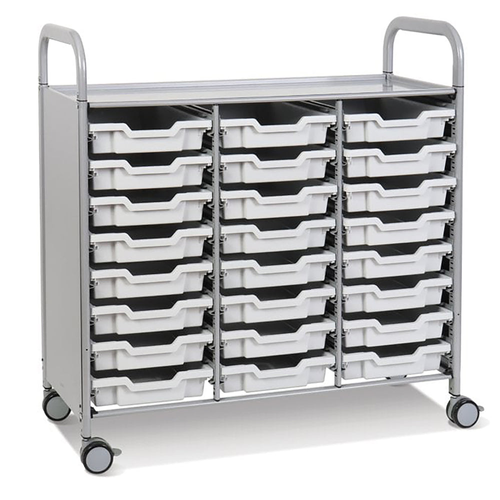 Callero Plus Treble Column Silver Trolley with 24 Shallow Trays-Gratnells-Light Grey-GRSSET0344191919-Plastic Box Shop