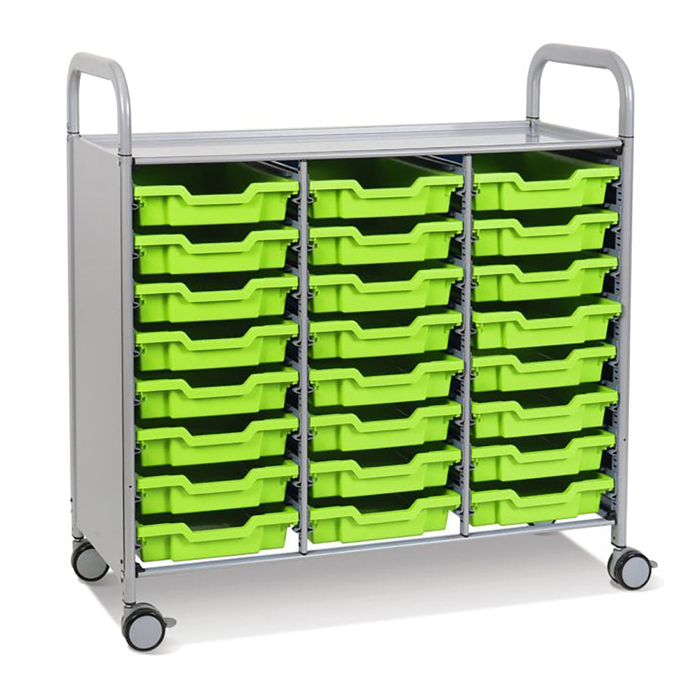 Callero Plus Treble Column Silver Trolley with 24 Shallow Trays-Gratnells-Lime Jolly-GRSSET0344363636-Plastic Box Shop
