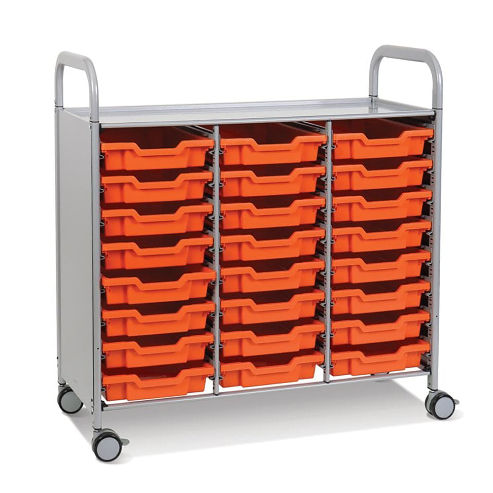 Callero Plus Treble Column Silver Trolley with 24 Shallow Trays-Gratnells-Tropical Orange-GRSSET0344010101-Plastic Box Shop