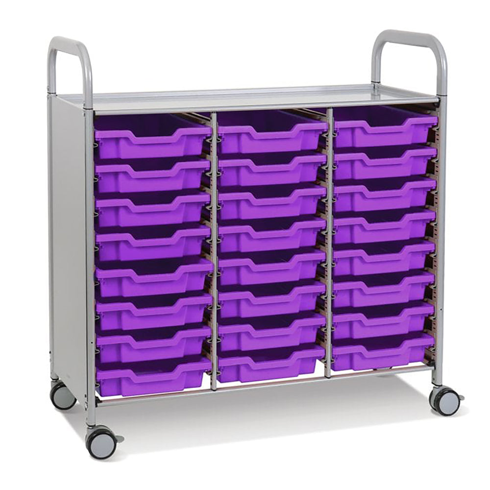 Callero Plus Treble Column Silver Trolley with 24 Shallow Trays-Gratnells-Plum Purple-GRSSET0344050505-Plastic Box Shop