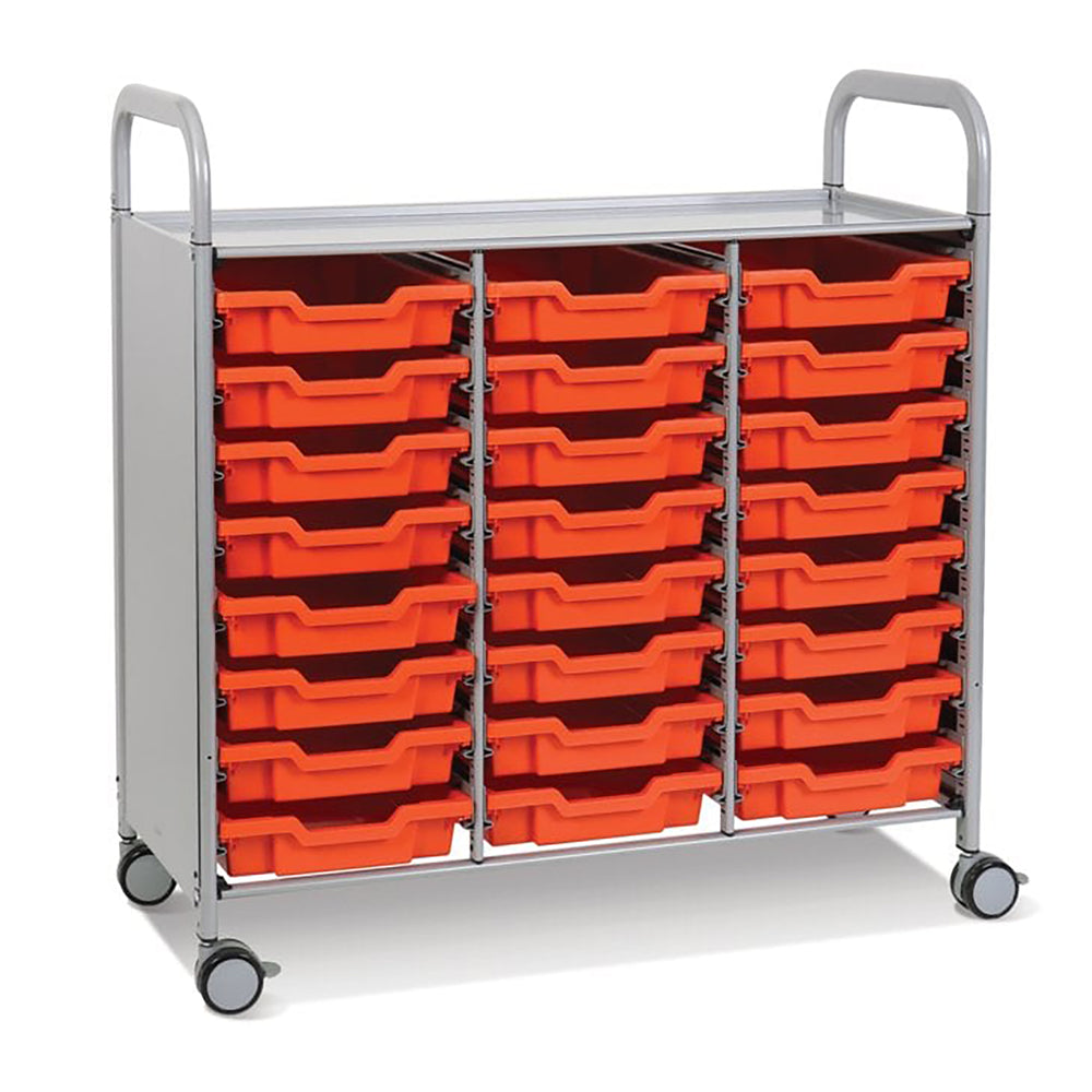 Callero Plus Treble Column Silver Trolley with 24 Shallow Trays-Gratnells-Flame Red-GRSSET0344090909-Plastic Box Shop