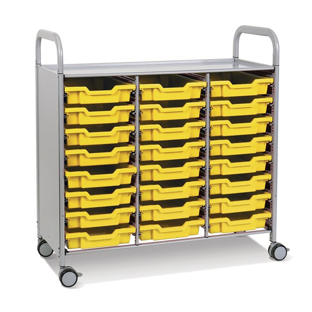 Callero Plus Treble Column Silver Trolley with 24 Shallow Trays-Gratnells-Sunshine Yellow-GRSSET0344020202-Plastic Box Shop