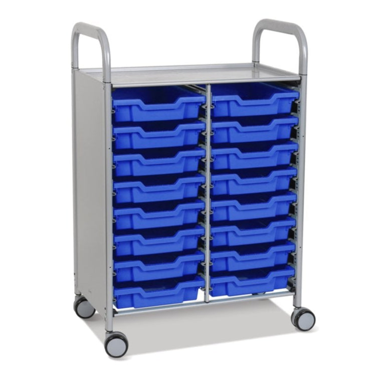 Callero Plus Double Column Silver Trolley with 16 Shallow Trays-Gratnells-Royal Blue-GRSSET05440606-Plastic Box Shop