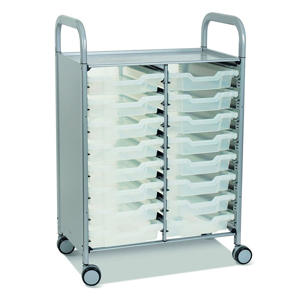 Callero Plus Double Column Silver Trolley with 16 Shallow Trays-Gratnells-Clear-GRSSET05442020-Plastic Box Shop