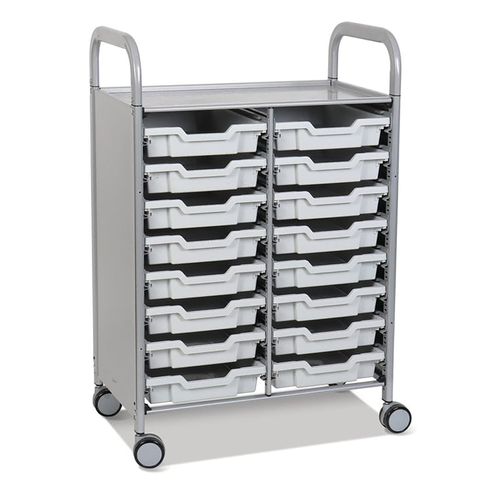 Callero Plus Double Column Silver Trolley with 16 Shallow Trays-Gratnells-Light Grey-GRSSET05441919-Plastic Box Shop