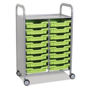 Callero Plus Double Column Silver Trolley with 16 Shallow Trays-Gratnells-Lime Jolly-GRSSET05443636-Plastic Box Shop
