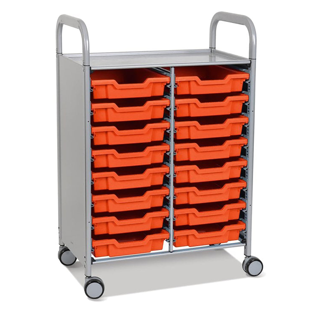 Callero Plus Double Column Silver Trolley with 16 Shallow Trays-Gratnells-Tropical Orange-GRSSET05440101-Plastic Box Shop