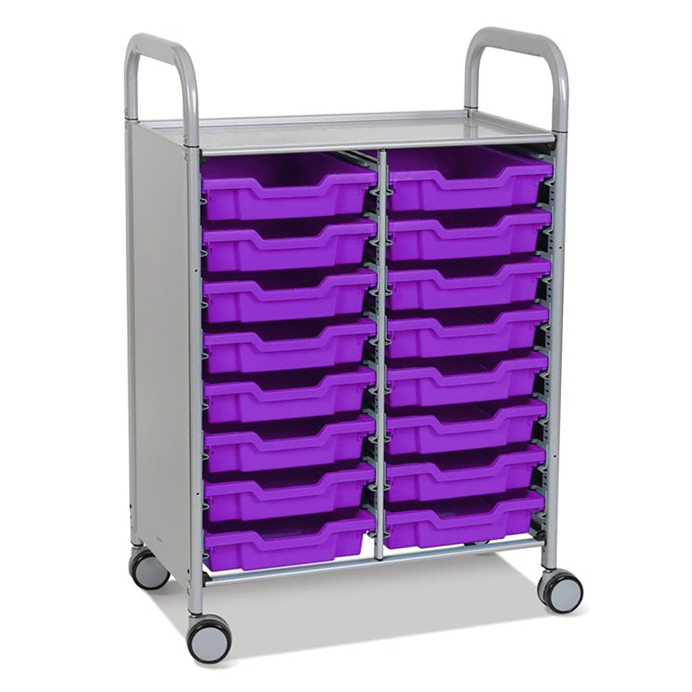 Callero Plus Double Column Silver Trolley with 16 Shallow Trays-Gratnells-Plum Purple-GRSSET05440505-Plastic Box Shop
