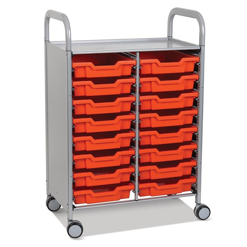 Callero Plus Double Column Silver Trolley with 16 Shallow Trays-Gratnells-Flame Red-GRSSET05440909-Plastic Box Shop