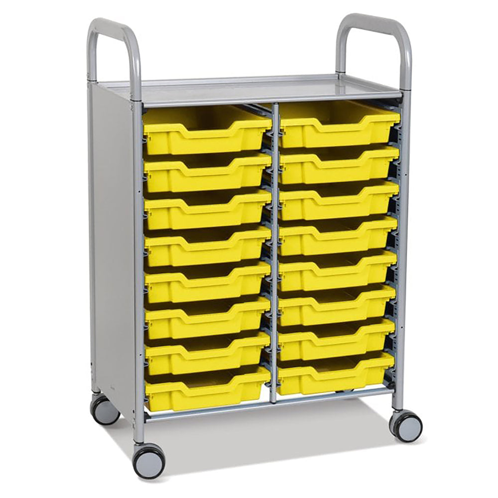 Callero Plus Double Column Silver Trolley with 16 Shallow Trays-Gratnells-Sunshine Yellow-GRSSET05440202-Plastic Box Shop
