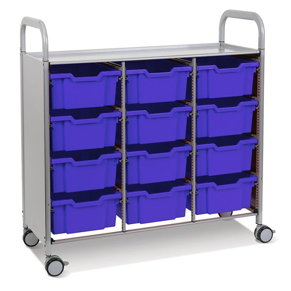 Callero Plus Treble Column Silver Trolley with 12 Deep Trays-Gratnells-Royal Blue-GRSSET0744060606-Plastic Box Shop