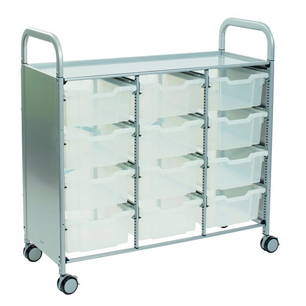 Callero Plus Treble Column Silver Trolley with 12 Deep Trays-Gratnells-Clear-GRSSET0744202020-Plastic Box Shop