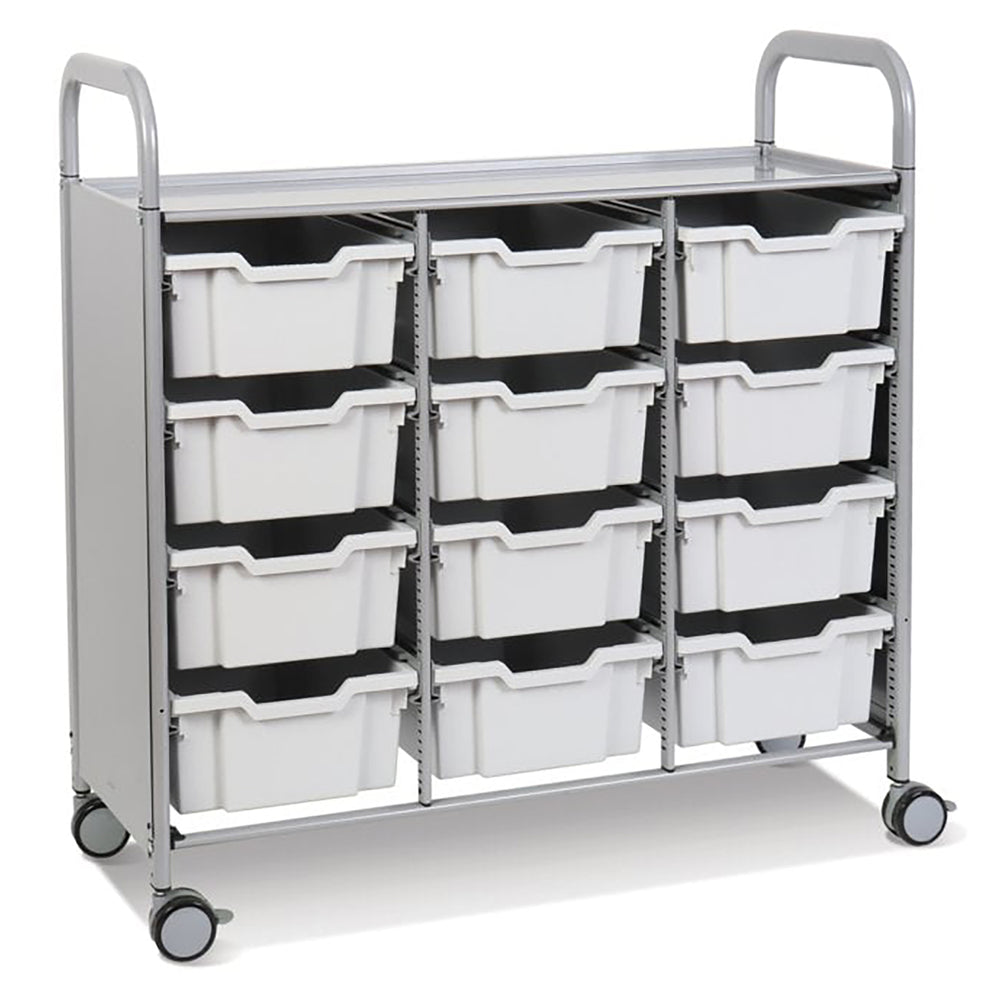 Callero Plus Treble Column Silver Trolley with 12 Deep Trays-Gratnells-Light Grey-GRSSET0744191919-Plastic Box Shop