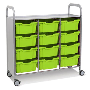 Callero Plus Treble Column Silver Trolley with 12 Deep Trays-Gratnells-Lime Jolly-GRSSET0744363636-Plastic Box Shop