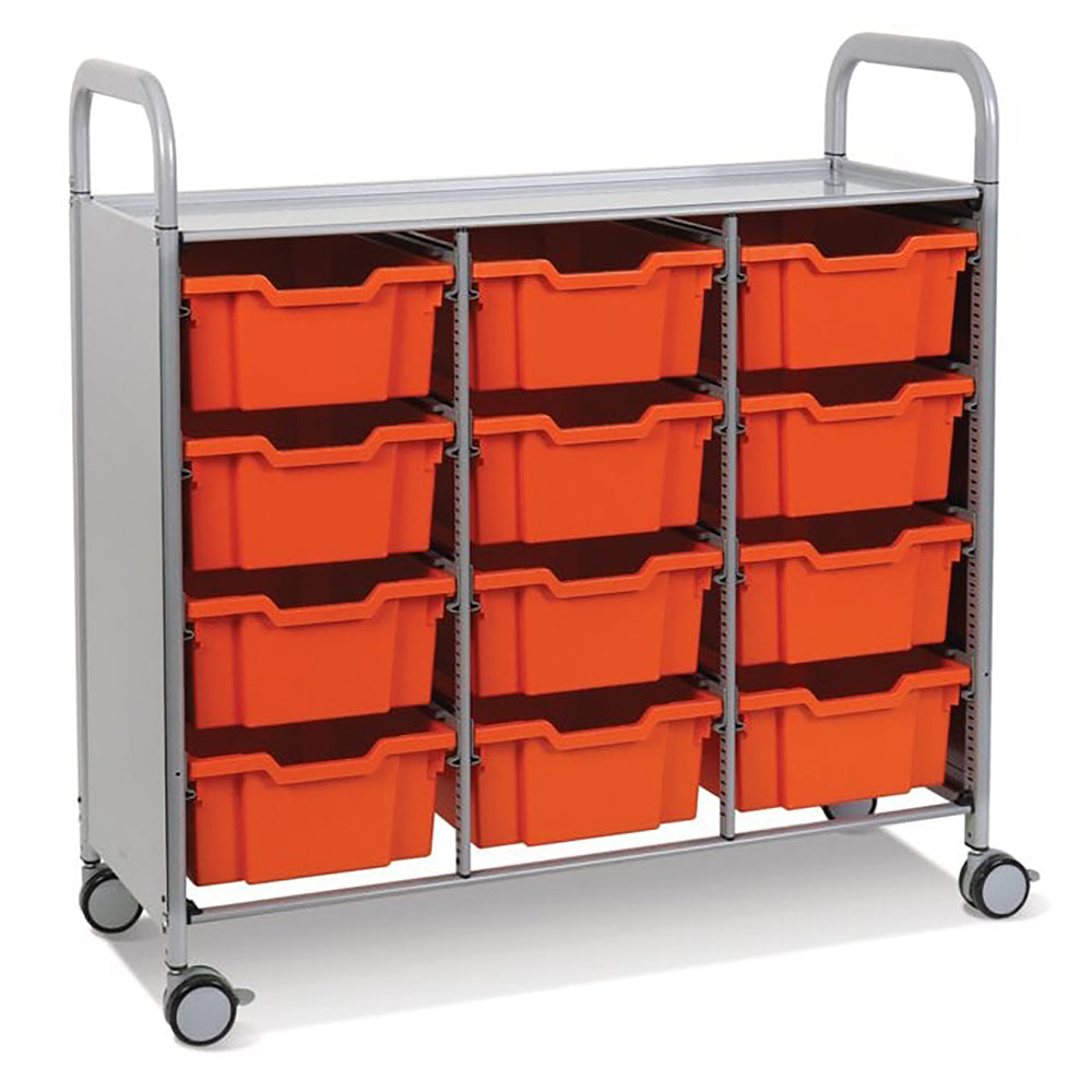Callero Plus Treble Column Silver Trolley with 12 Deep Trays-Gratnells-Tropical Orange-GRSSET0744010101-Plastic Box Shop