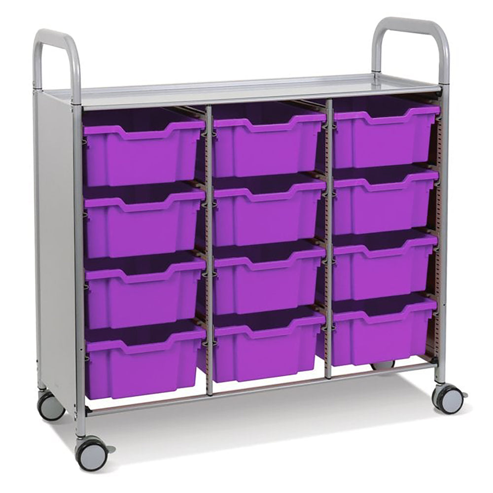 Callero Plus Treble Column Silver Trolley with 12 Deep Trays-Gratnells-Plum Purple-GRSSET0744050505-Plastic Box Shop