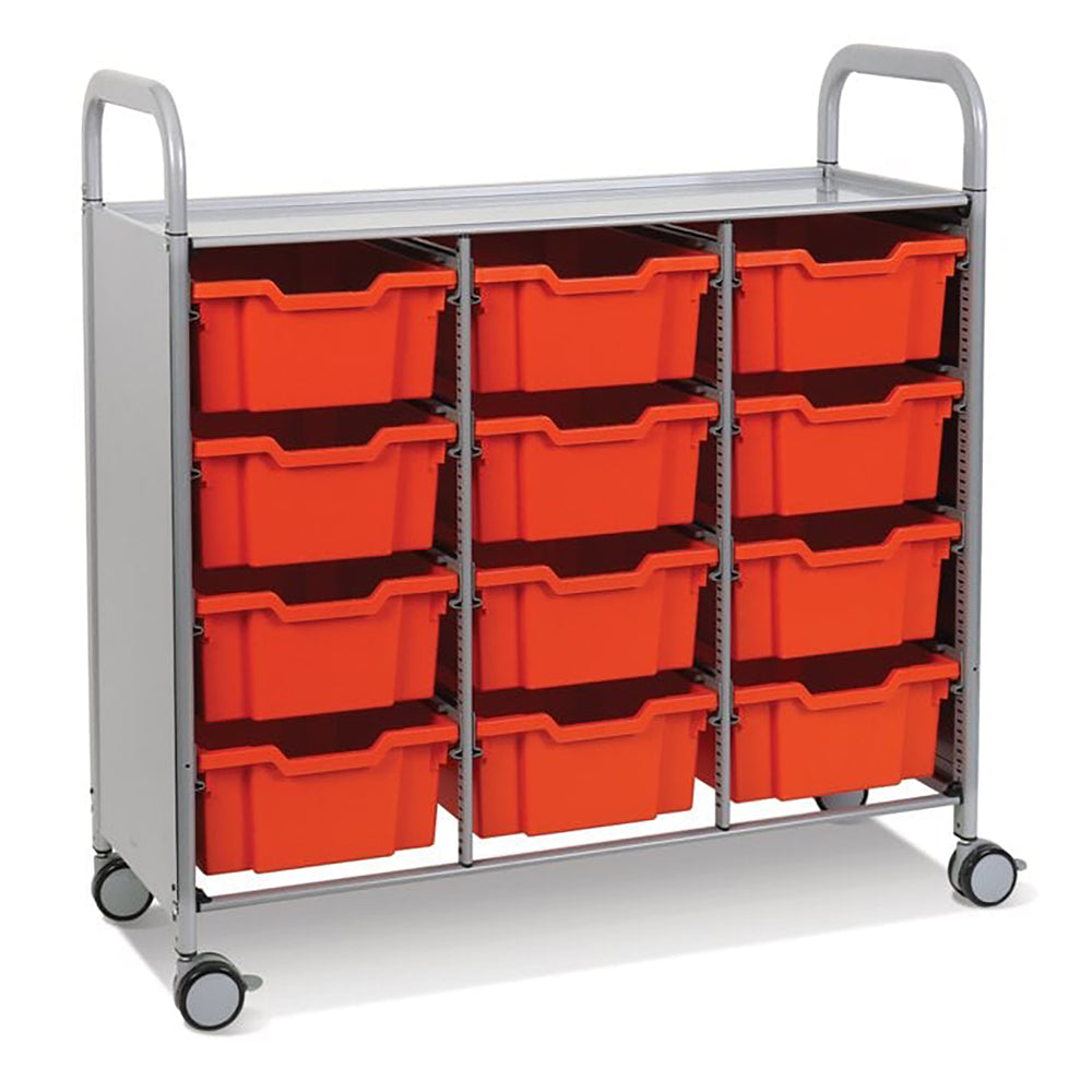 Callero Plus Treble Column Silver Trolley with 12 Deep Trays-Gratnells-Flame Red-GRSSET0744090909-Plastic Box Shop