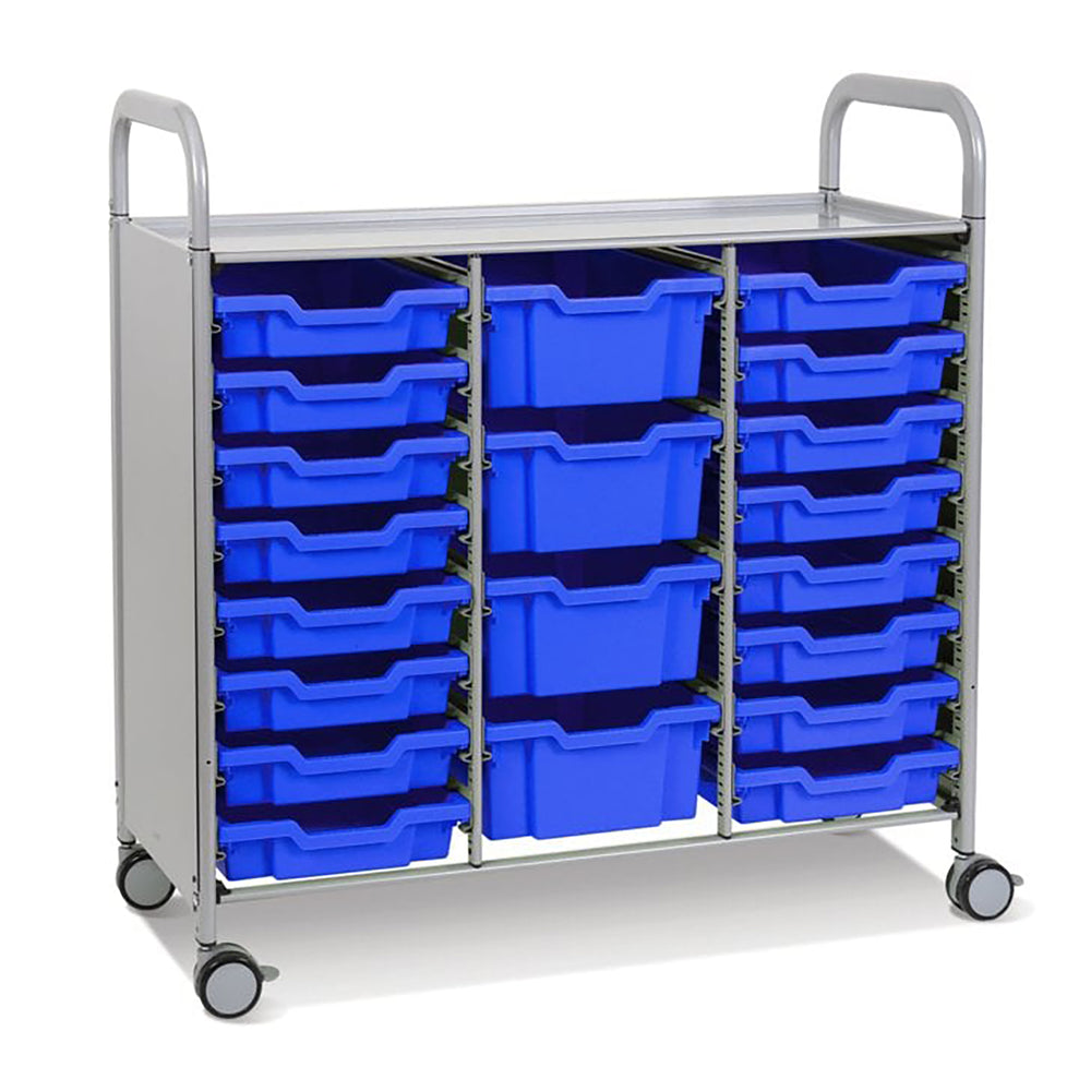 Callero Plus Treble Column Silver Trolley with 16 Shallow & 4 Deep Trays-Gratnells-Royal Blue-GRSSET1744060606-Plastic Box Shop
