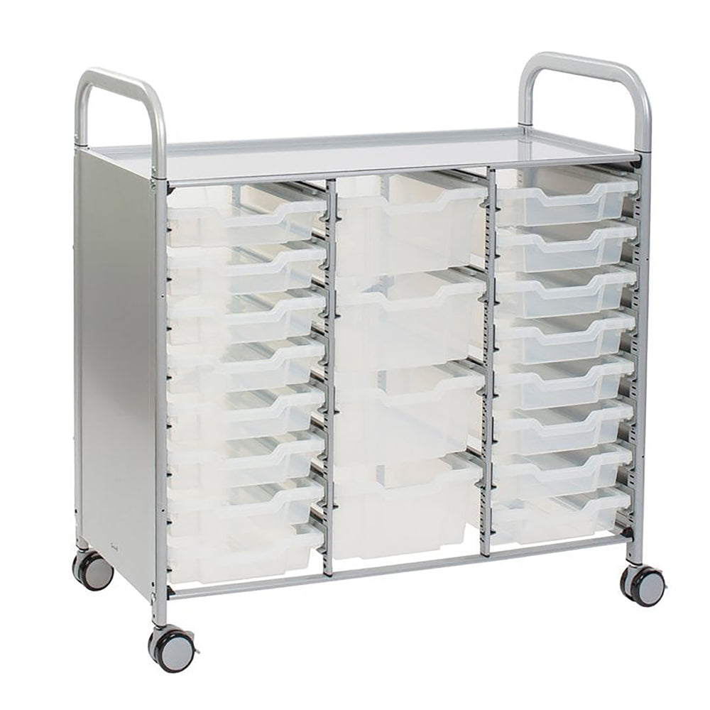 Callero Plus Treble Column Silver Trolley with 16 Shallow & 4 Deep Trays-Gratnells-Clear-GRSSET1744202020-Plastic Box Shop