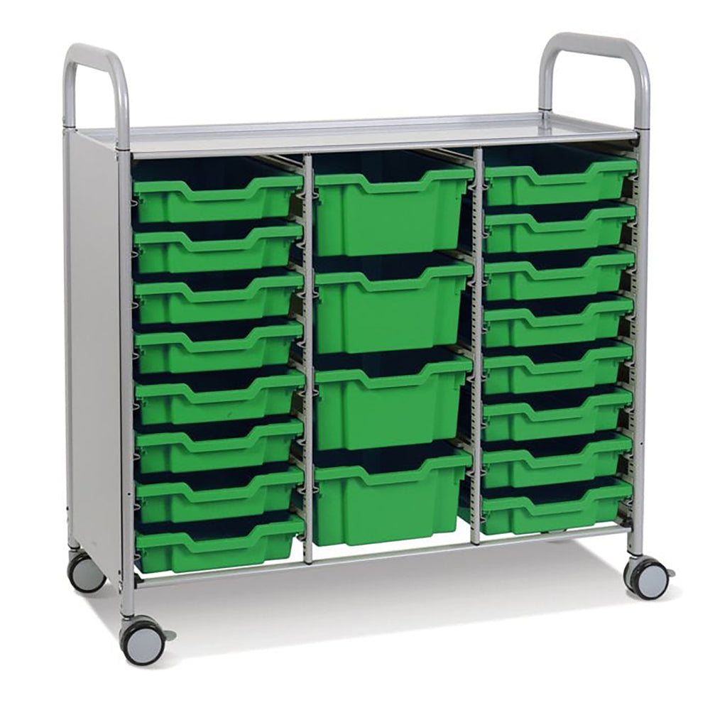 Callero Plus Treble Column Silver Trolley with 16 Shallow & 4 Deep Trays-Gratnells-Grass Green-GRSSET1744101010-Plastic Box Shop