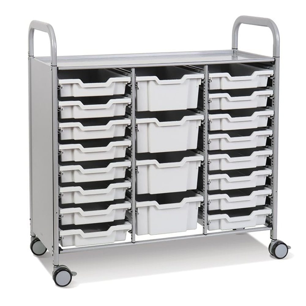 Callero Plus Treble Column Silver Trolley with 16 Shallow & 4 Deep Trays-Gratnells-Light Grey-GRSSET1744191919-Plastic Box Shop