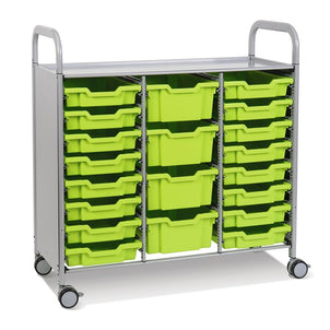 Callero Plus Treble Column Silver Trolley with 16 Shallow & 4 Deep Trays-Gratnells-Lime Jolly-GRSSET1744363636-Plastic Box Shop