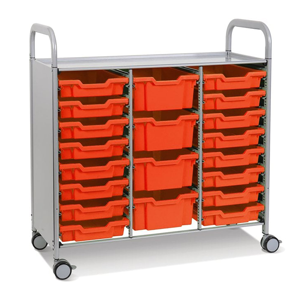 Callero Plus Treble Column Silver Trolley with 16 Shallow & 4 Deep Trays-Gratnells-Tropical Orange-GRSSET1744010101-Plastic Box Shop