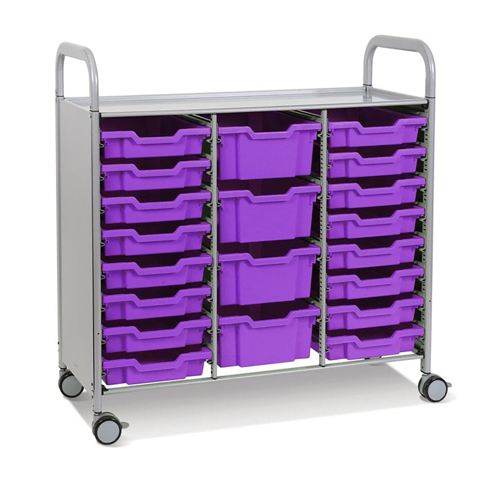 Callero Plus Treble Column Silver Trolley with 16 Shallow & 4 Deep Trays-Gratnells-Plum Purple-GRSSET1744050505-Plastic Box Shop