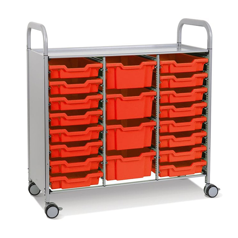 Callero Plus Treble Column Silver Trolley with 16 Shallow & 4 Deep Trays-Gratnells-Flame Red-GRSSET1744090909-Plastic Box Shop
