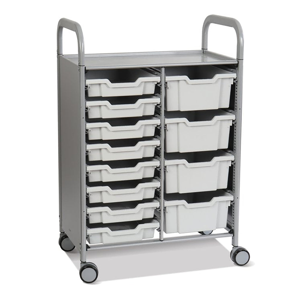 Callero Plus Double Column Silver Trolley with 8 Shallow & 4 Deep Trays-Gratnells-Light Grey-GRSSET18441919-Plastic Box Shop