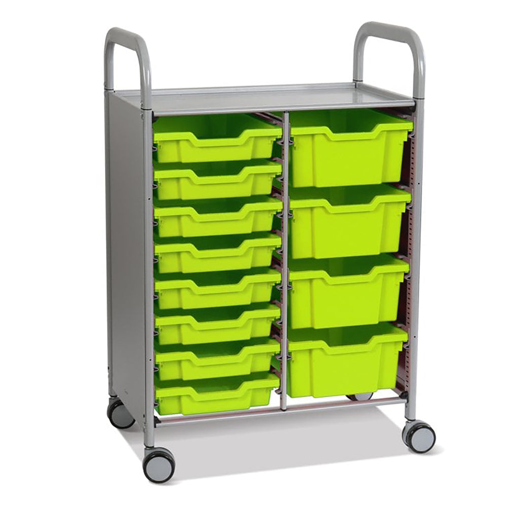 Callero Plus Double Column Silver Trolley with 8 Shallow & 4 Deep Trays-Gratnells-Lime Jolly-GRSSET18443636-Plastic Box Shop