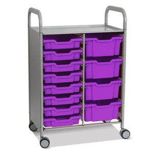 Callero Plus Double Column Silver Trolley with 8 Shallow & 4 Deep Trays-Gratnells-Plum Purple-GRSSET18440505-Plastic Box Shop