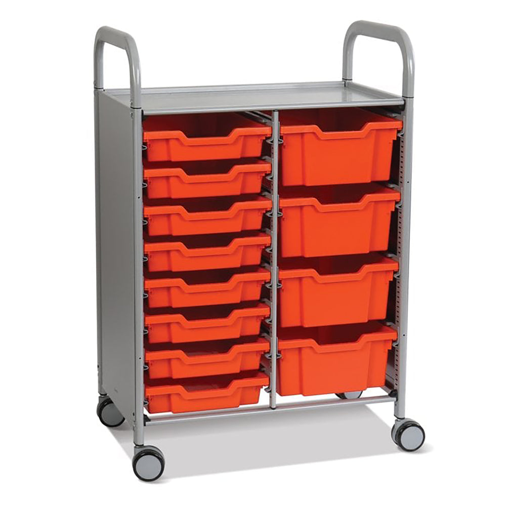 Callero Plus Double Column Silver Trolley with 8 Shallow & 4 Deep Trays-Gratnells-Flame Red-GRSSET18440909-Plastic Box Shop