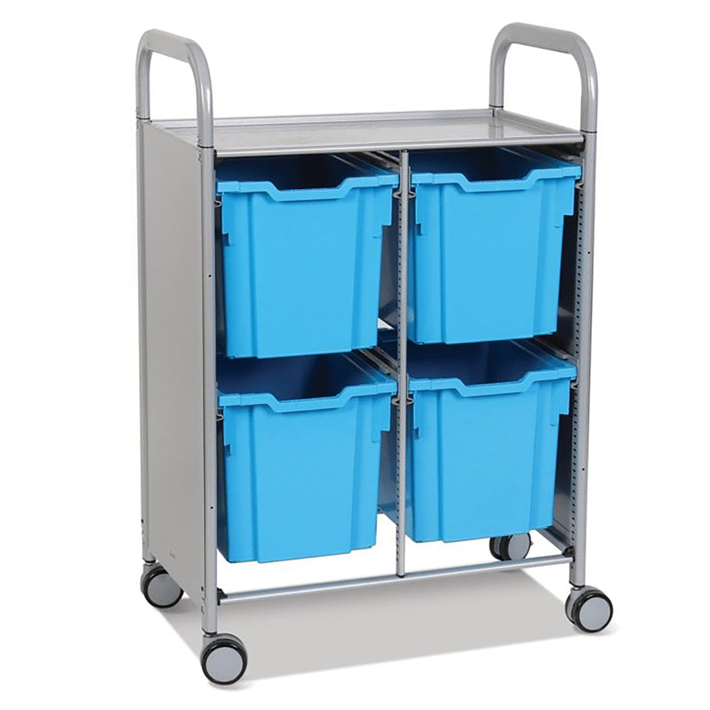 Callero Plus Double Column Silver Trolley with 4 Jumbo Trays-Gratnells-Cyan Blue-GRSSET21442626-Plastic Box Shop