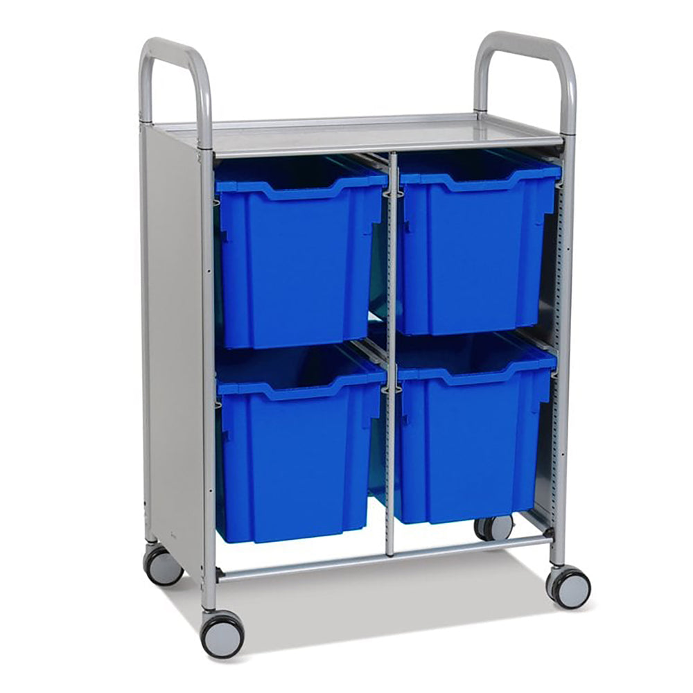 Callero Plus Double Column Silver Trolley with 4 Jumbo Trays-Gratnells-Royal Blue-GRSSET21440606-Plastic Box Shop