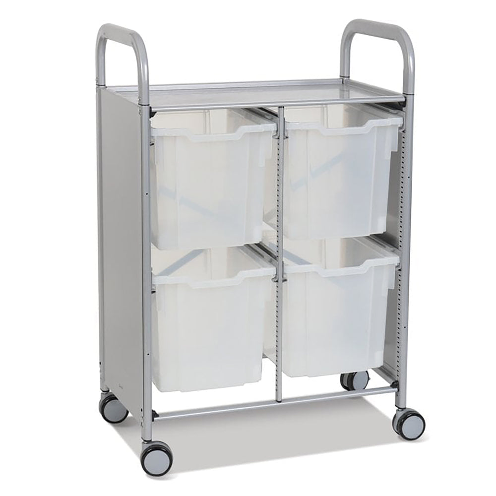 Callero Plus Double Column Silver Trolley with 4 Jumbo Trays-Gratnells-Clear-GRSSET21442020-Plastic Box Shop