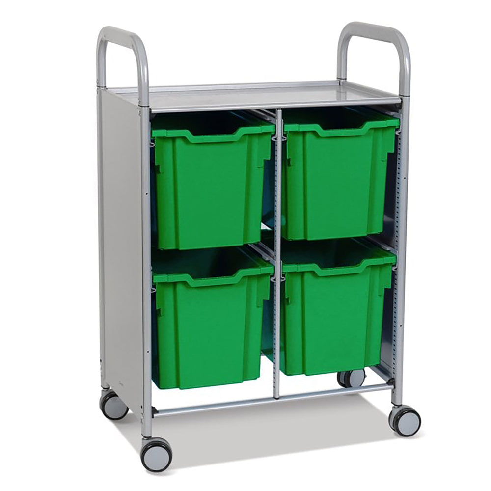 Callero Plus Double Column Silver Trolley with 4 Jumbo Trays-Gratnells-Grass Green-GRSSET21441010-Plastic Box Shop
