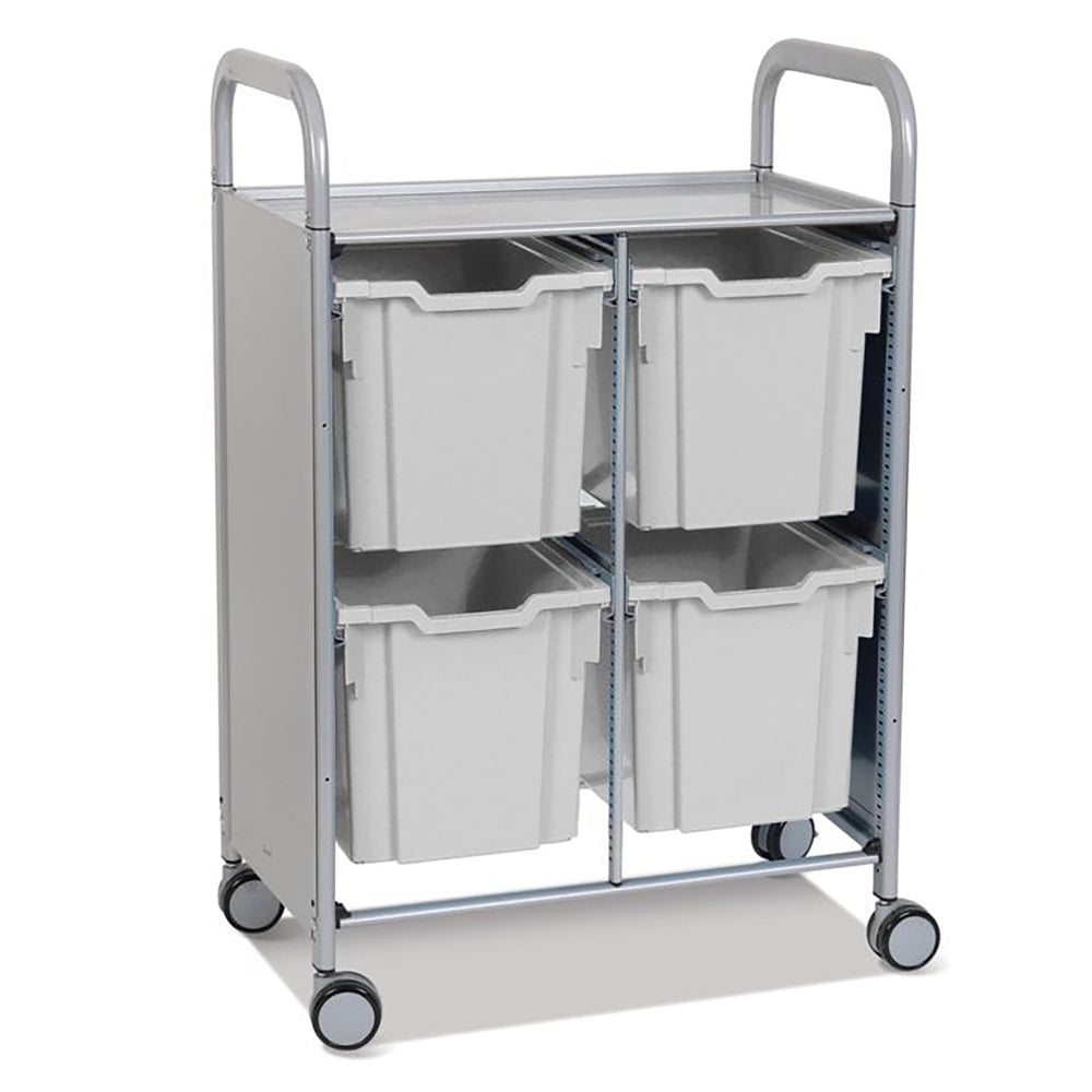 Callero Plus Double Column Silver Trolley with 4 Jumbo Trays-Gratnells-Light Grey-GRSSET21441919-Plastic Box Shop
