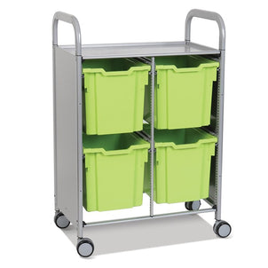 Callero Plus Double Column Silver Trolley with 4 Jumbo Trays-Gratnells-Lime Jolly-GRSSET21443636-Plastic Box Shop