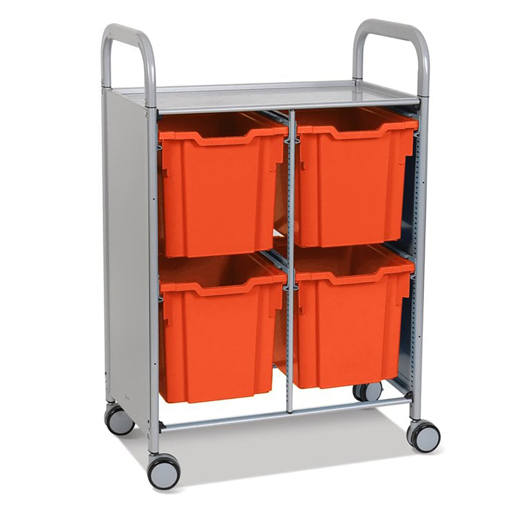 Callero Plus Double Column Silver Trolley with 4 Jumbo Trays-Gratnells-Tropical Orange-GRSSET21440101-Plastic Box Shop