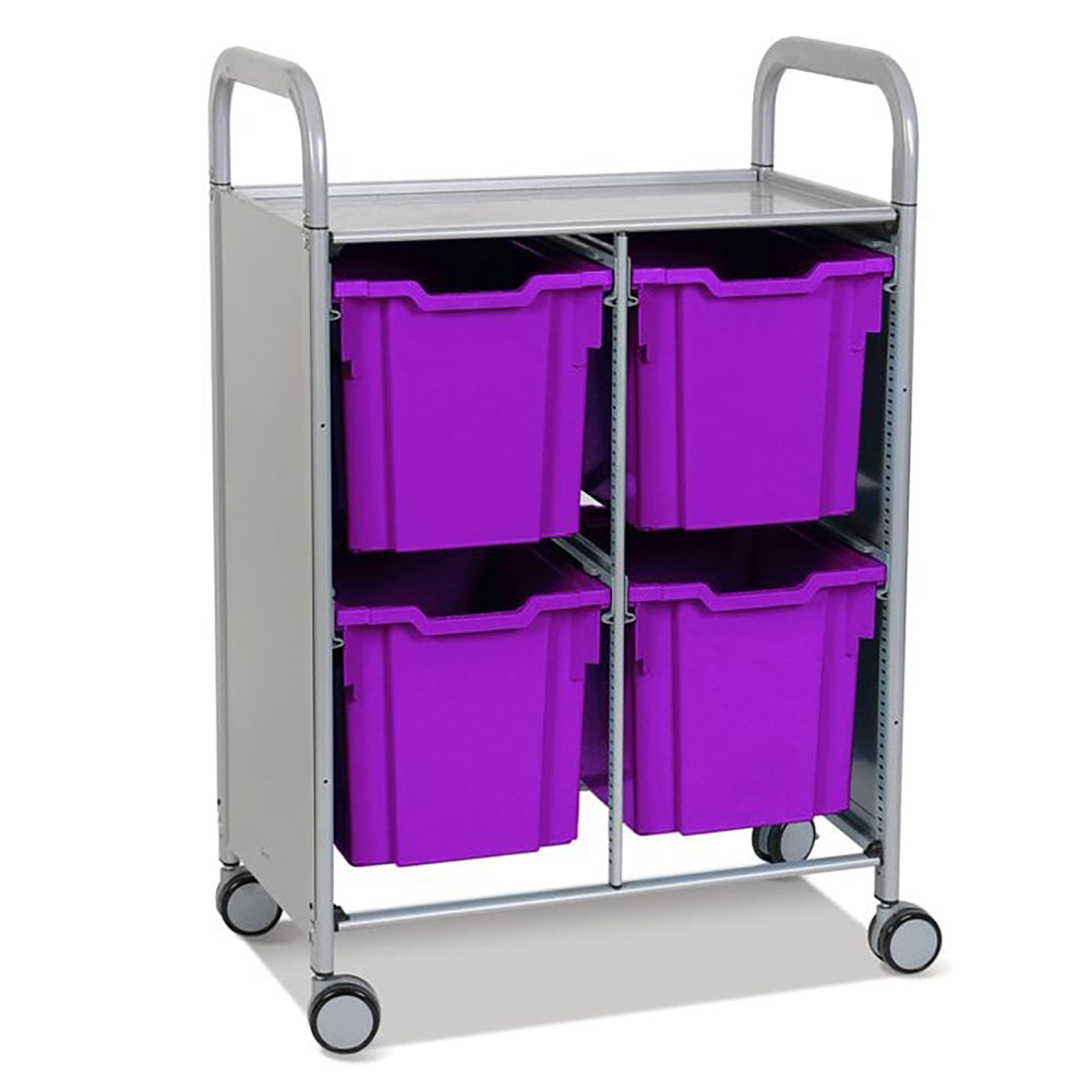 Callero Plus Double Column Silver Trolley with 4 Jumbo Trays-Gratnells-Plum Purple-GRSSET21440505-Plastic Box Shop